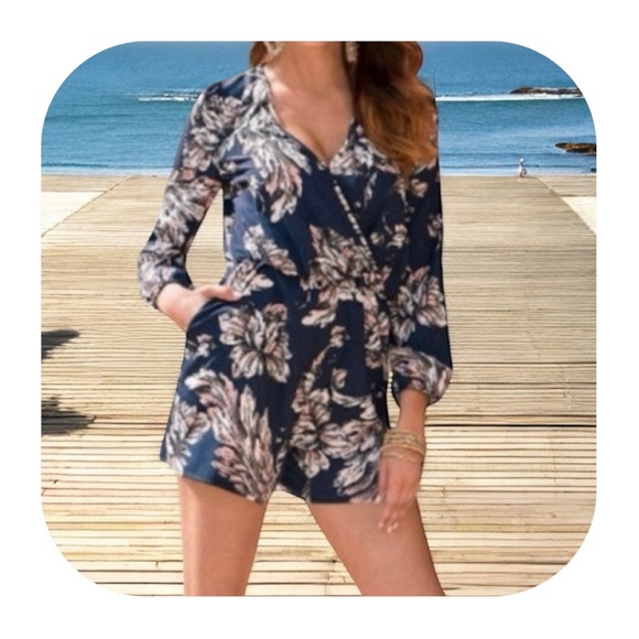 Boston Proper Pants - Boston Proper S navy floral surplice romper with pockets
